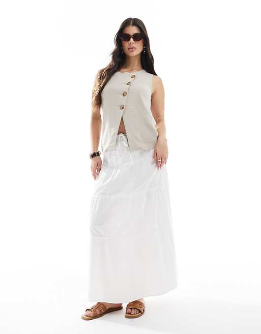 Asos ASOS DESIGN Linen Look Asymmetric Button Front Waistcoat In Stone