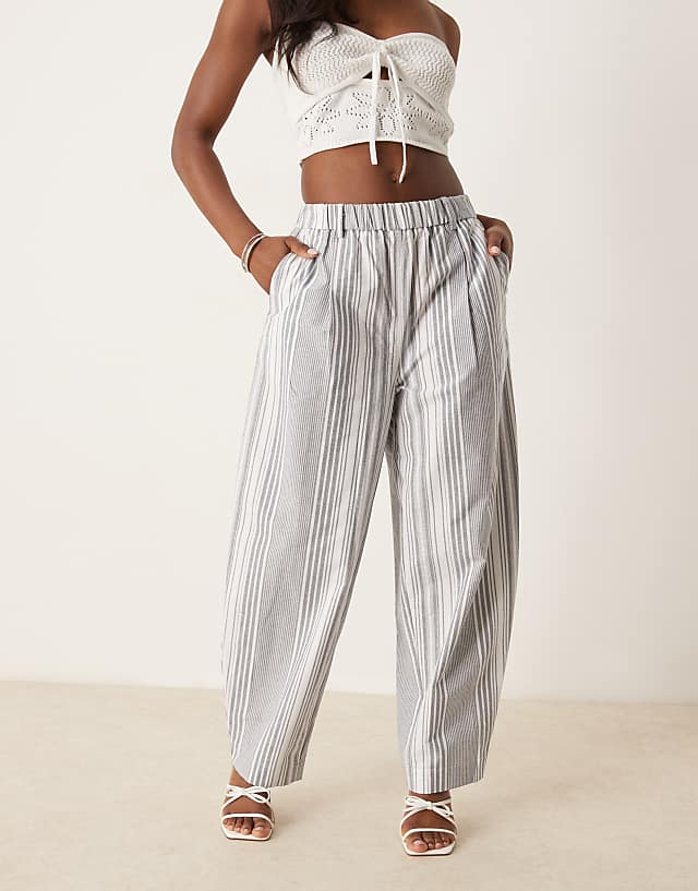 Asos ASOS DESIGN Linen Look Barrel Trousers In Black Stripe