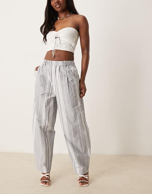 asos ASOS DESIGN linen look barrel trousers in black stripe