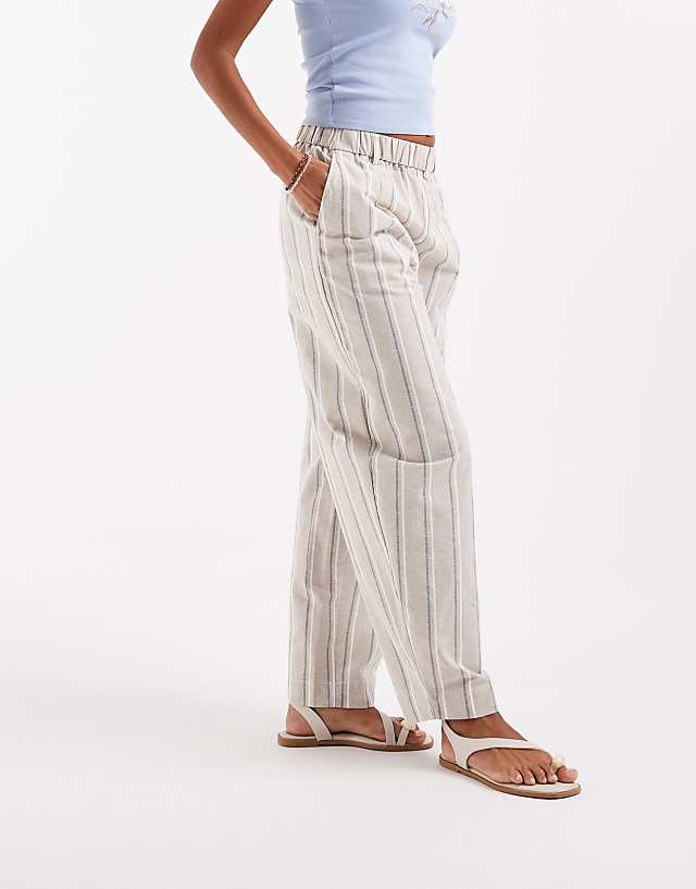 Asos ASOS DESIGN Linen Look Barrel Trousers In Neutral Stripe