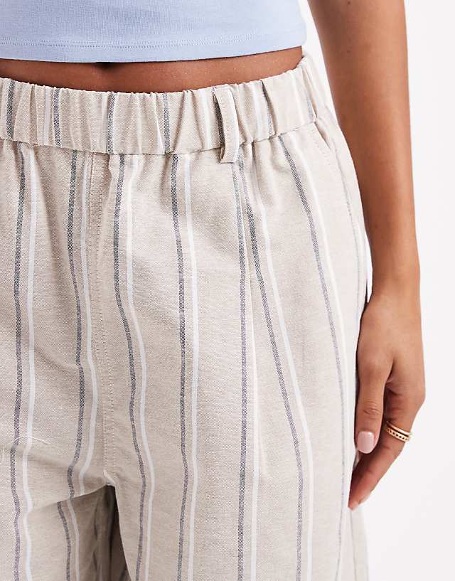 Asos ASOS DESIGN Linen Look Barrel Trousers In Neutral Stripe