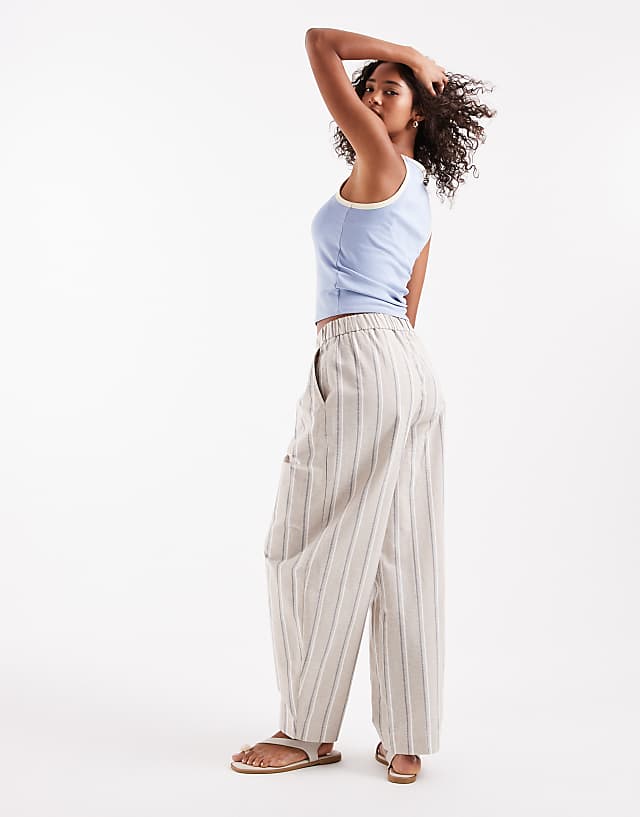 Asos ASOS DESIGN Linen Look Barrel Trousers In Neutral Stripe