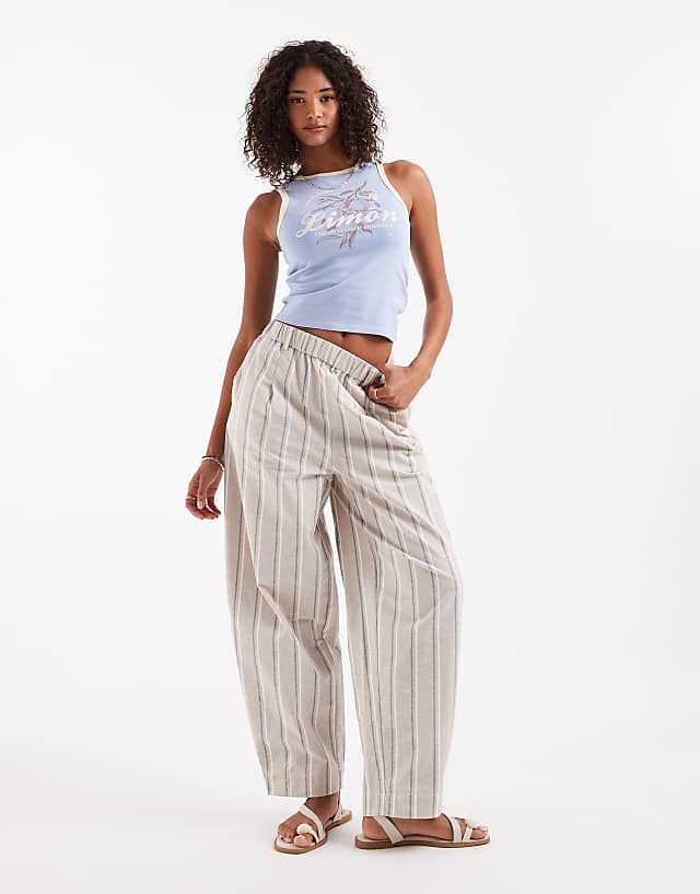 asos ASOS DESIGN linen look barrel trousers in neutral stripe