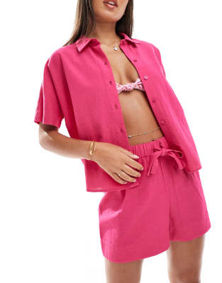 Asos ASOS DESIGN Linen Look Co-ord Beach Set In Pink