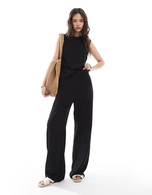 asos ASOS DESIGN linen look co-ord trouser in black