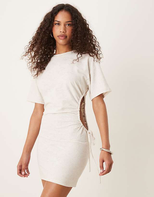 asos ASOS DESIGN linen look cut out side midi dress in stone