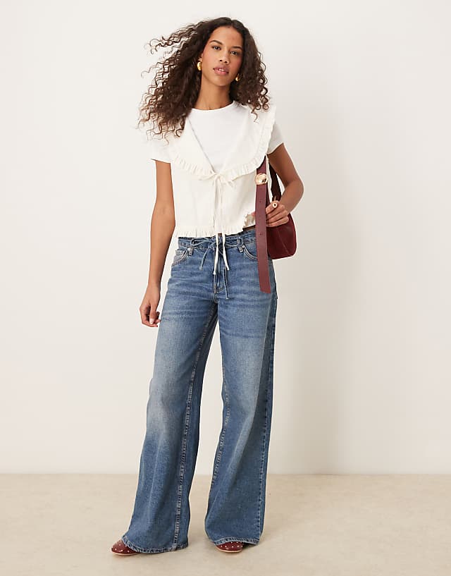 Asos ASOS DESIGN Linen Look Frill Collar Waistcoat In Ivory