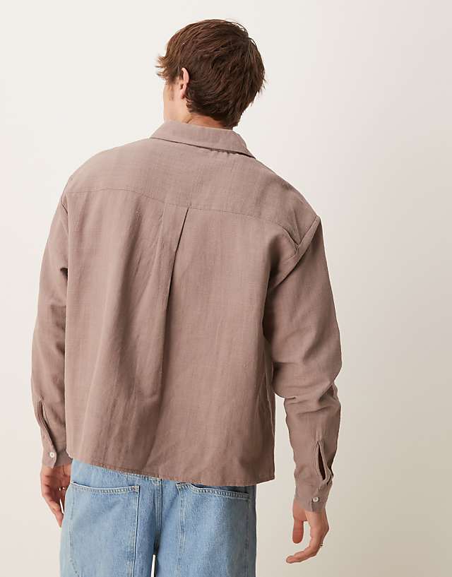 Asos ASOS DESIGN Linen Look Long Sleeved Oversized Shirt In Brown