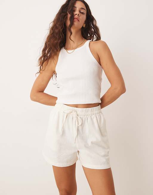 asos ASOS DESIGN linen look pull on shorts in off white