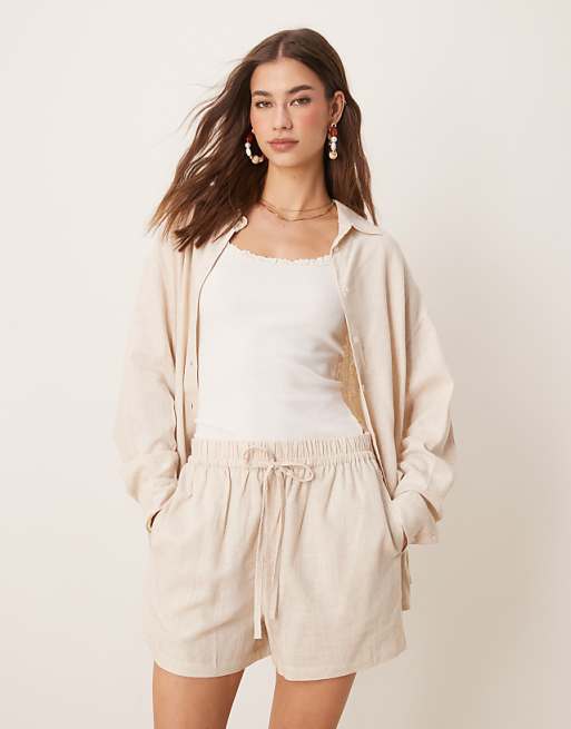 Asos ASOS DESIGN Linen Look Pull On Shorts In Stone