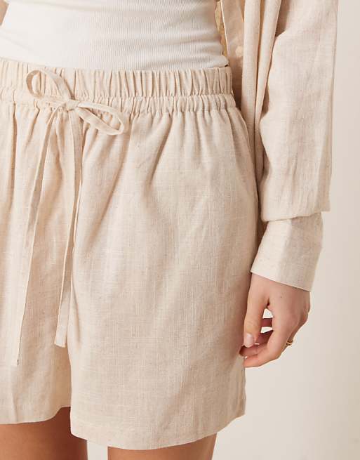 Asos ASOS DESIGN Linen Look Pull On Shorts In Stone
