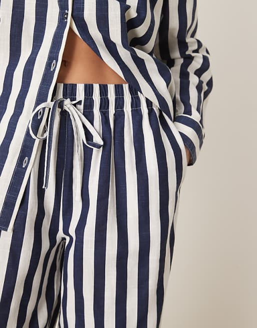 Asos ASOS DESIGN Linen Look Pull On Trouser Co-ord In Navy Stripe