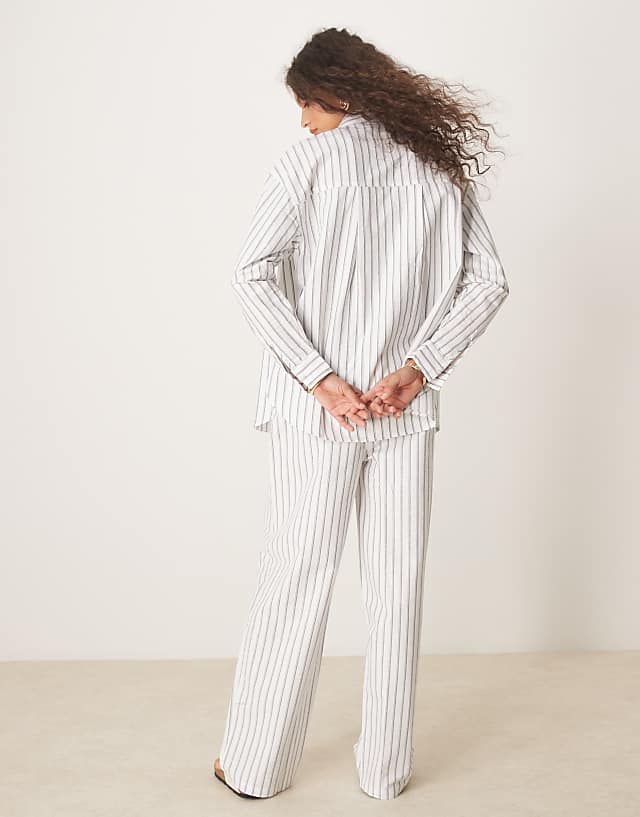 Asos ASOS DESIGN Linen Look Pull On Trousers Co-ord In Black Stripe