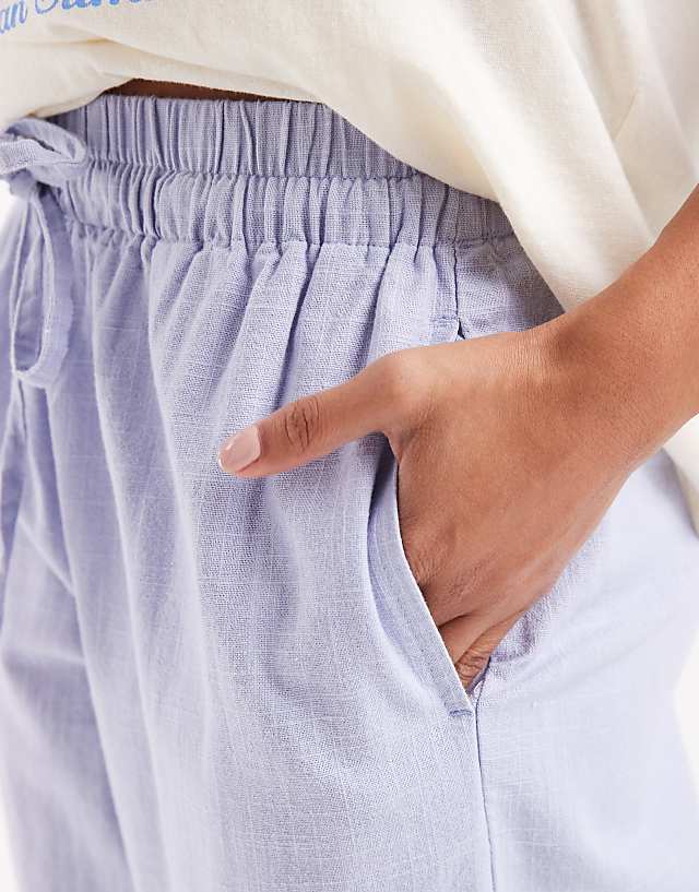 Asos ASOS DESIGN Linen Look Pull On Trousers In Blue