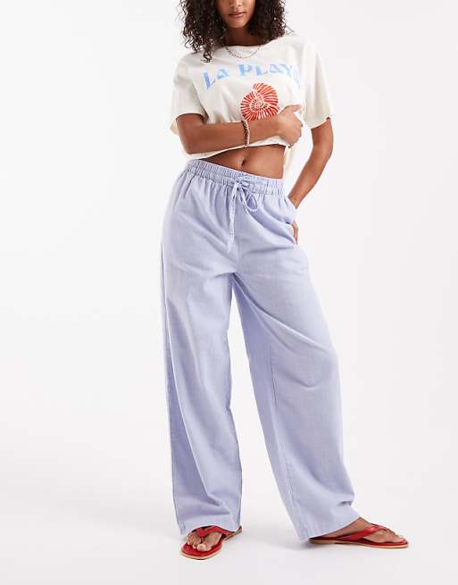 Asos ASOS DESIGN Linen Look Pull On Trousers In Blue