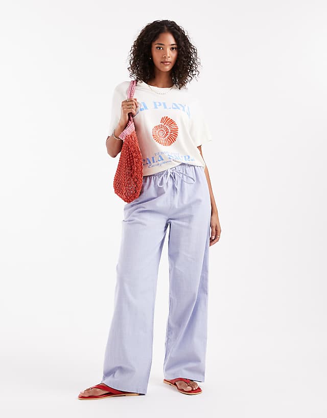 asos ASOS DESIGN linen look pull on trousers in blue