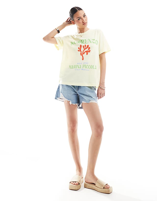 Asos ASOS DESIGN Linen Look Regular Fit T-shirt With Coral Graphic In Lemon