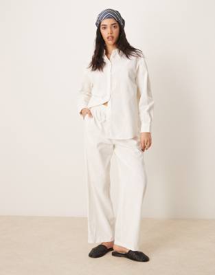 Asos ASOS DESIGN Linen Look Shirt And Pull On Trousers Co-ord In Off White