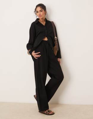 Asos ASOS DESIGN Linen Look Shirt And Pull On Trousers Co-ord In Black