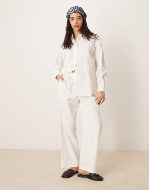 Asos ASOS DESIGN Linen Look Shirt And Pull On Trousers Co-ord In Off White