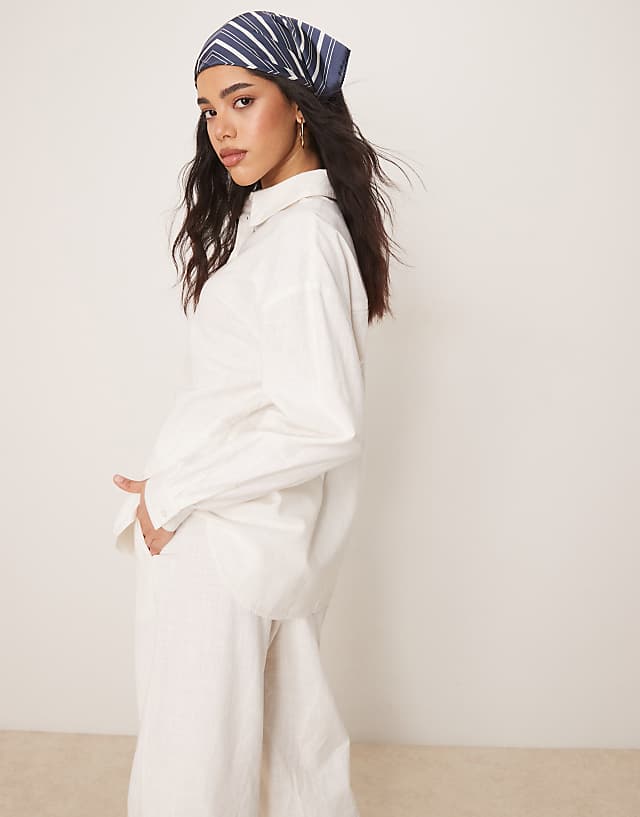 asos ASOS DESIGN linen look shirt and pull on trousers co-ord in off white