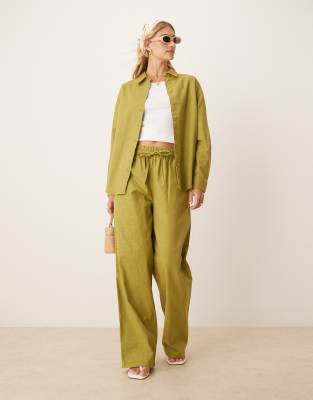 Asos ASOS DESIGN Linen Look Shirt Short And Trousers Co-ord In Olive