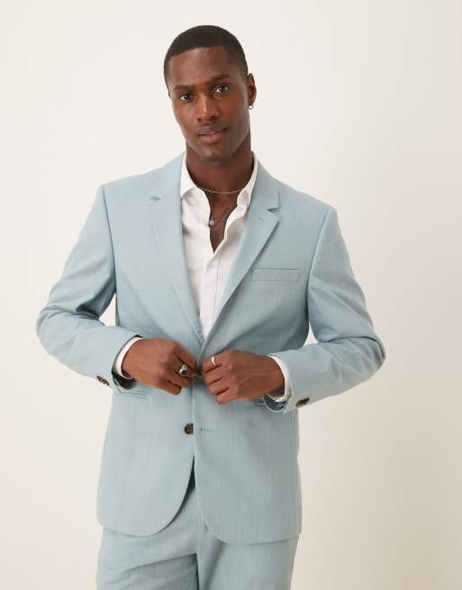 Asos ASOS DESIGN Linen Look Slim Suit In Light Blue