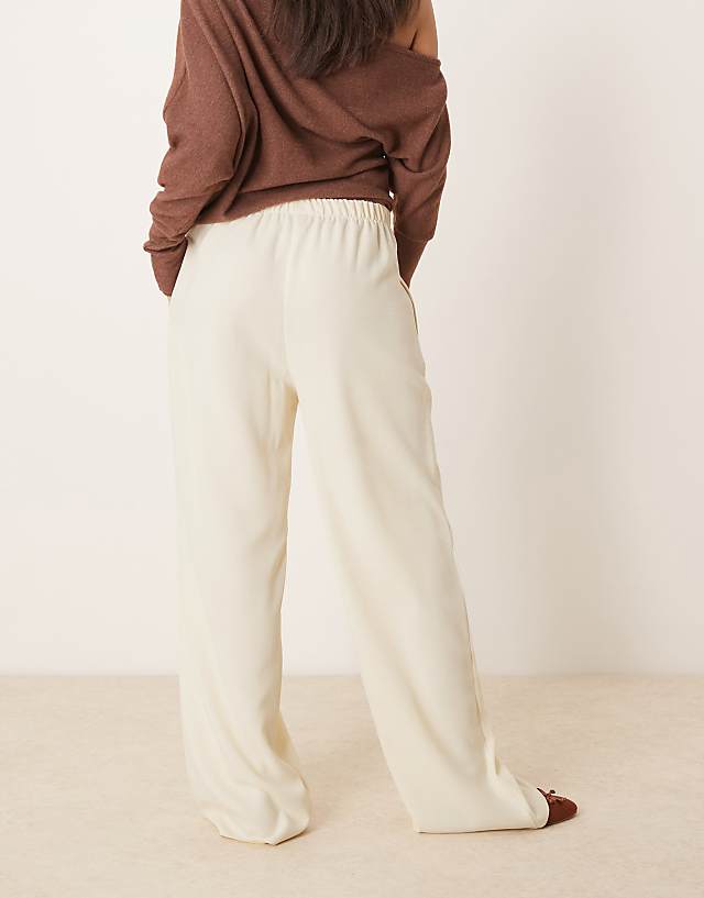 Asos ASOS DESIGN Linen Look Tailored Tie Waist Pull On Trouser In Buttermilk