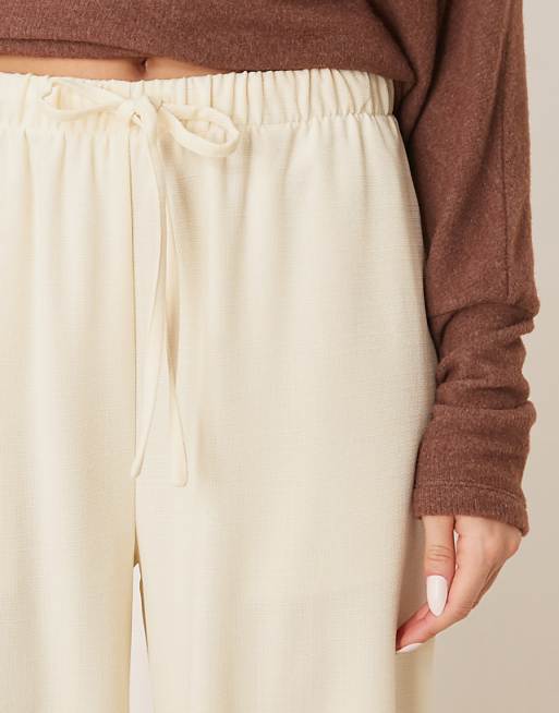 Asos ASOS DESIGN Linen Look Tailored Tie Waist Pull On Trouser In Buttermilk