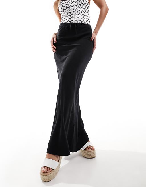 Asos ASOS DESIGN Linen Look Tie Waist Bias Maxi Skirt In Black