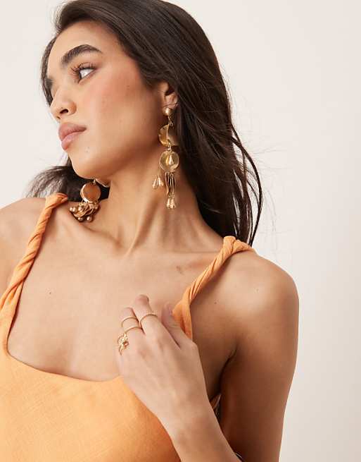 Asos ASOS DESIGN Linen Look Twist Strap Bias Maxi Dress In Papaya