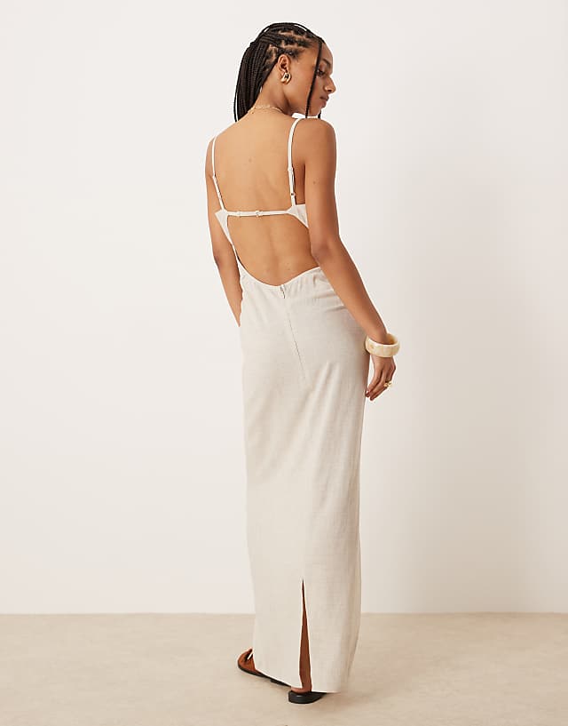 Asos ASOS DESIGN Linen Maxi Sundress With Bralet Cut Out In Oat