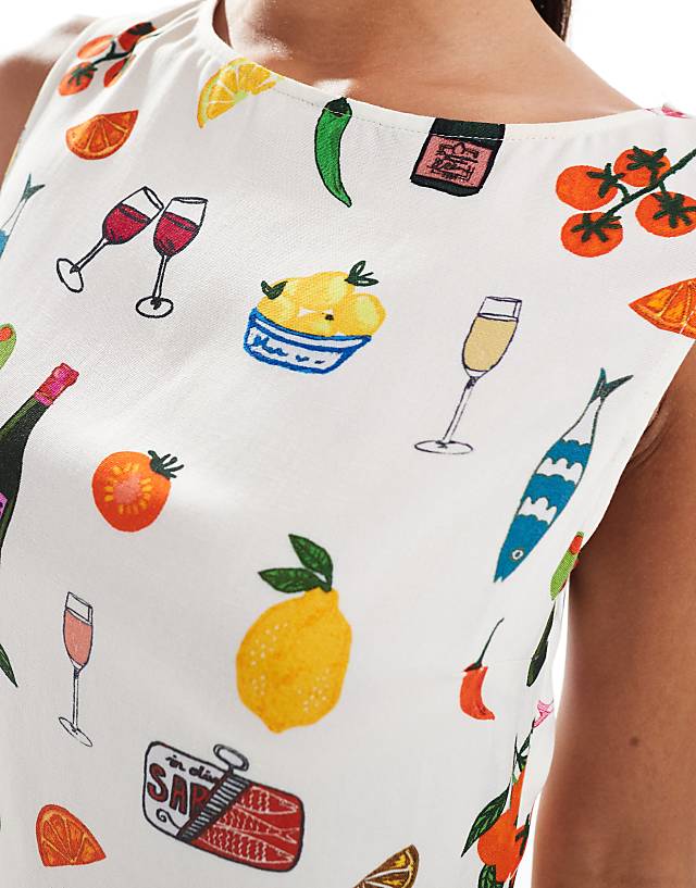 Asos ASOS DESIGN Linen Mix Mini Dress In Holiday Print