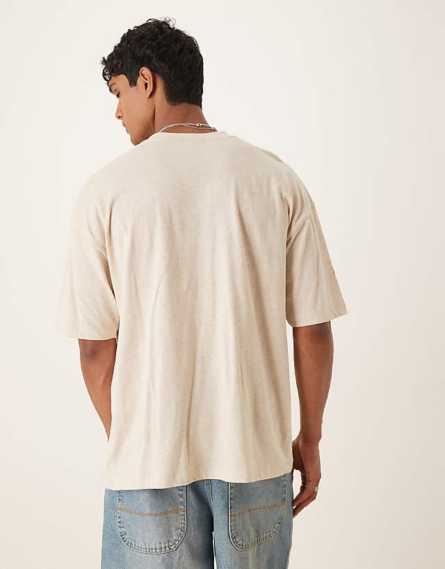 Asos ASOS DESIGN Linen Mix Oversized T-shirt With Floral Embroidery In Natural