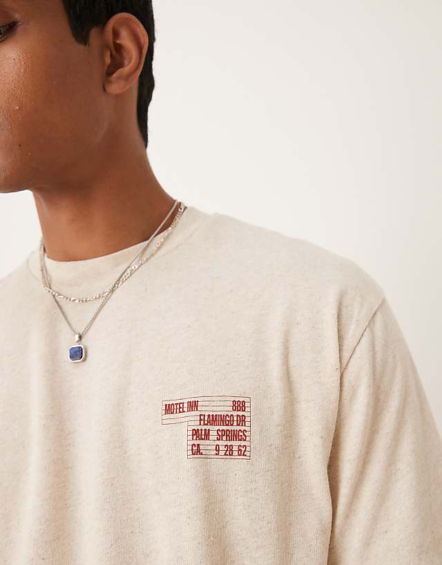 Asos ASOS DESIGN Linen Mix Relaxed T-shirt With Motel Graphic In Natural