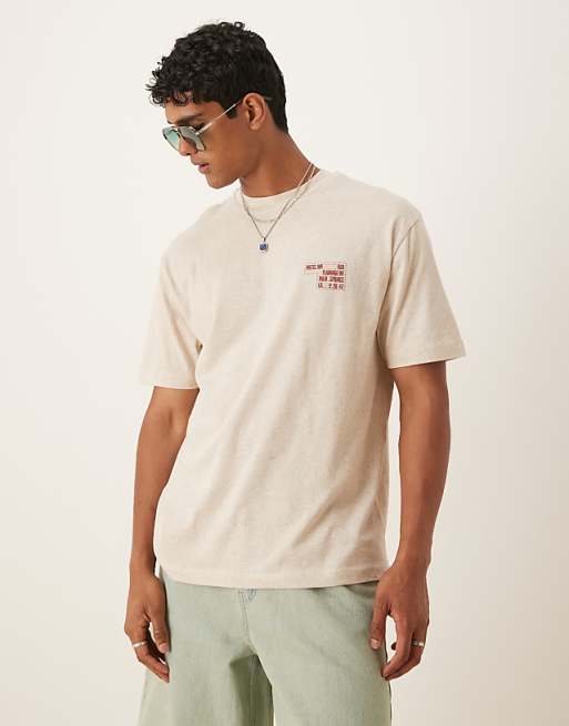 Asos ASOS DESIGN Linen Mix Relaxed T-shirt With Motel Graphic In Natural