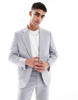Asos ASOS DESIGN Linen Mix Slim Suit In Grey Puppytooth