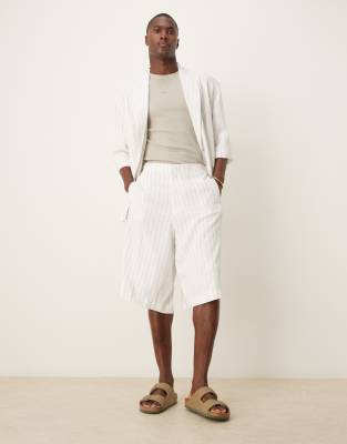 Asos ASOS DESIGN Linen Mix Slouchy Oversized Suit In White Pinstripe