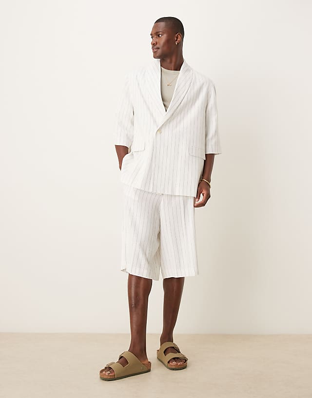 asos ASOS DESIGN linen mix slouchy oversized suit in white pinstripe