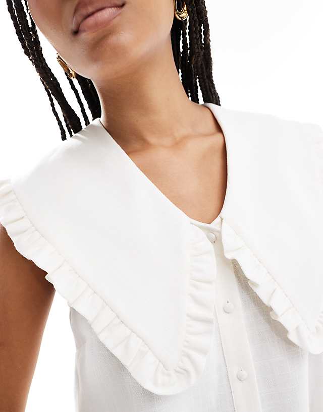 Asos ASOS DESIGN Linen Oversized Collar Detail Mini Dress In Cream