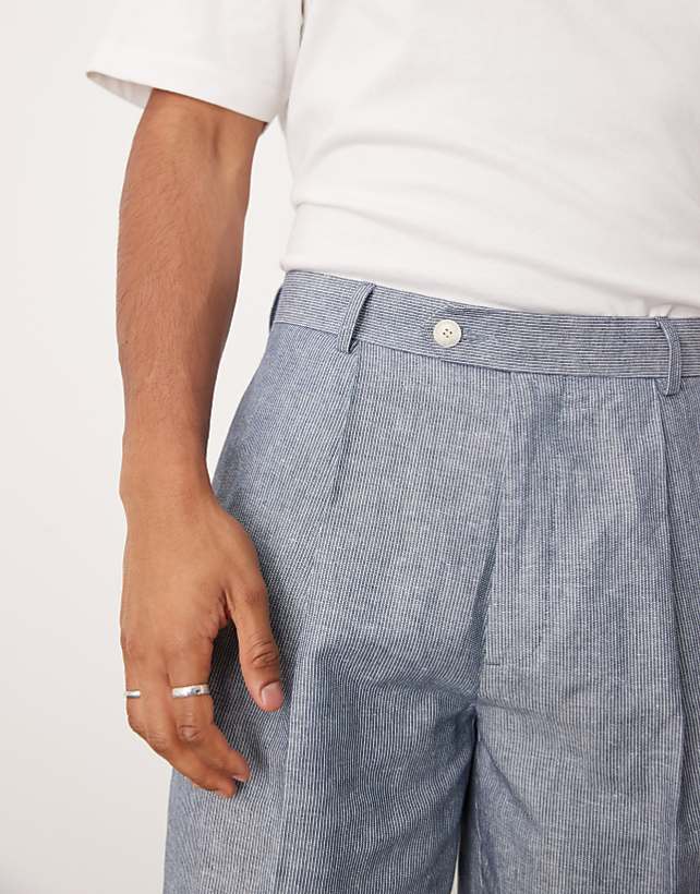 Asos ASOS DESIGN Linen Oversized Tapered Suit Trousers With Stripes In Indigo