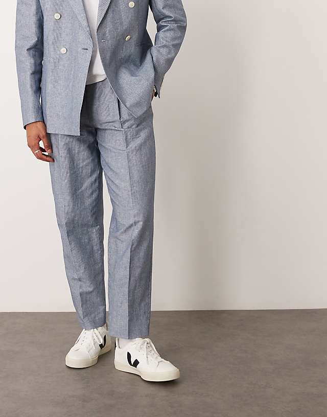 Asos ASOS DESIGN Linen Oversized Tapered Suit Trousers With Stripes In Indigo