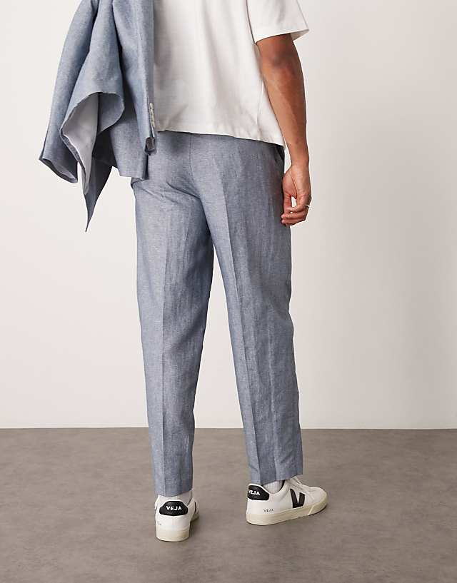 Asos ASOS DESIGN Linen Oversized Tapered Suit Trousers With Stripes In Indigo