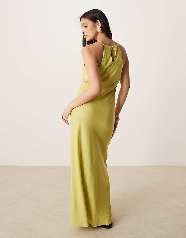 Asos ASOS DESIGN Linen Racer Maxi Sundress In Lime Green