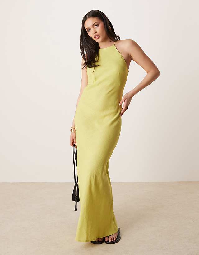 Asos ASOS DESIGN Linen Racer Maxi Sundress In Lime Green
