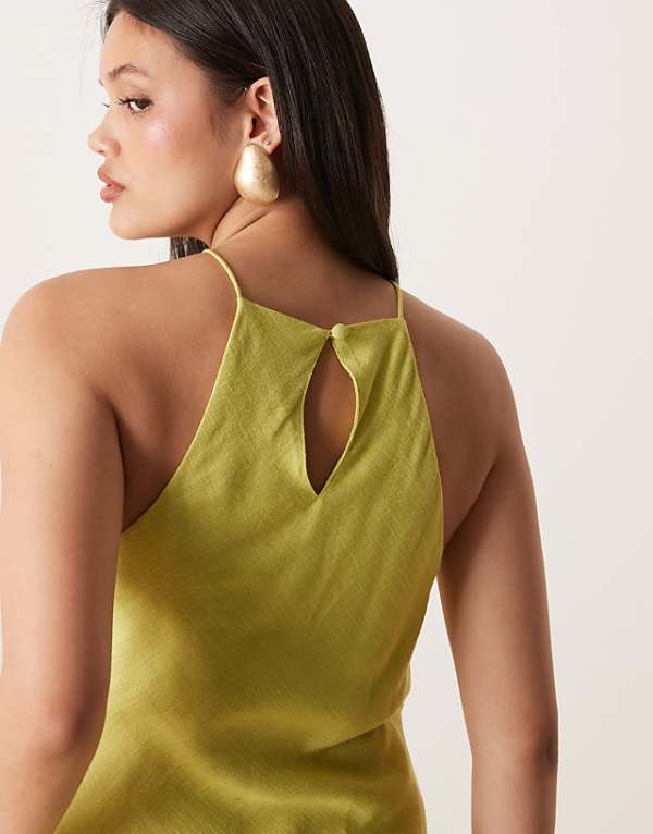 Asos ASOS DESIGN Linen Racer Maxi Sundress In Lime Green