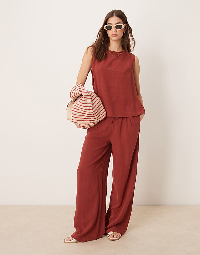Asos ASOS DESIGN Linen Shell Top Co-ord In Brick Red
