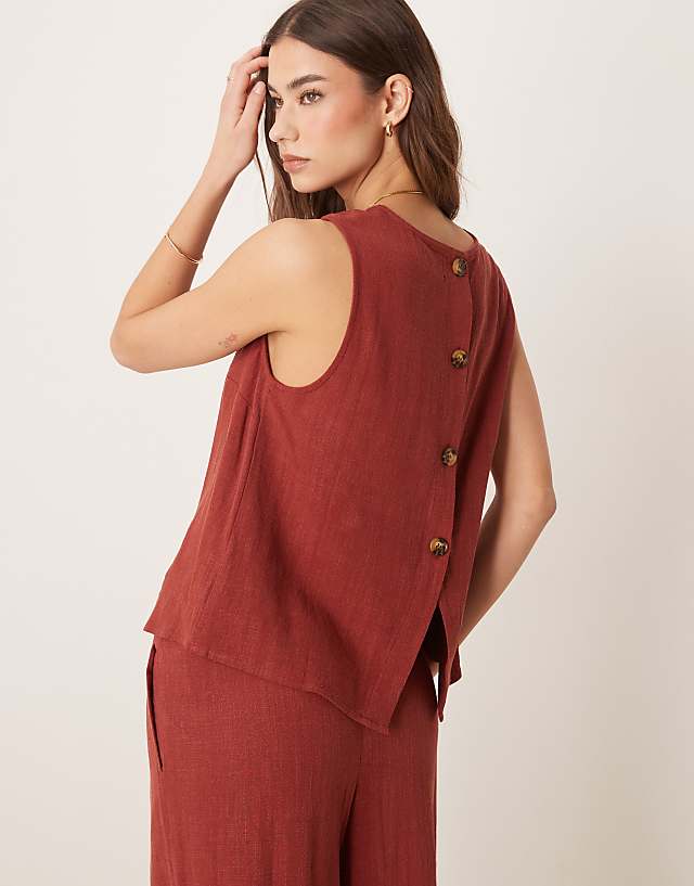 Asos ASOS DESIGN Linen Shell Top Co-ord In Brick Red