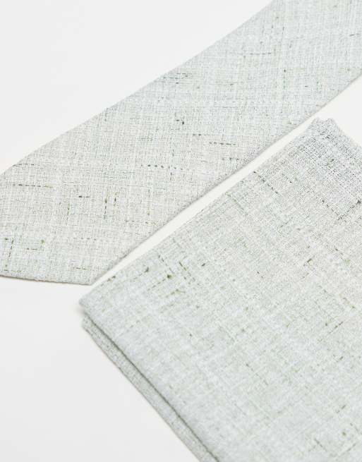 Asos ASOS DESIGN Linen Textured Tie With Pocket Square In Mint Green