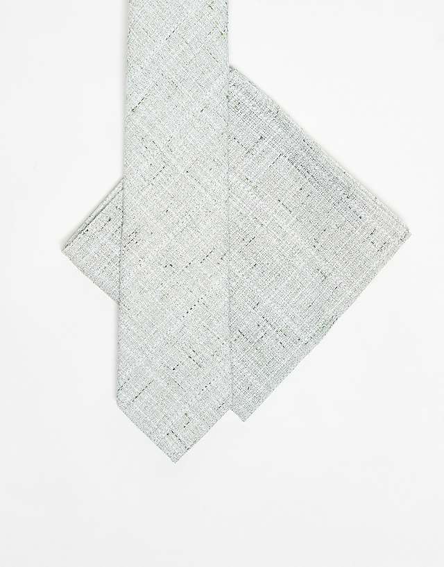 asos ASOS DESIGN linen textured tie with pocket square in mint green